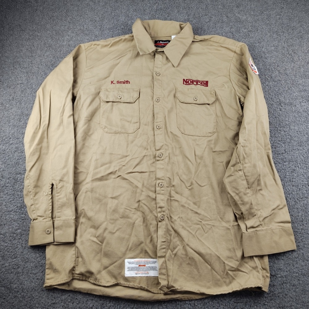 Bulwark Shirt Mens XL FR Flame Resistant Khaki Button Up Westex UltraSoft EUC